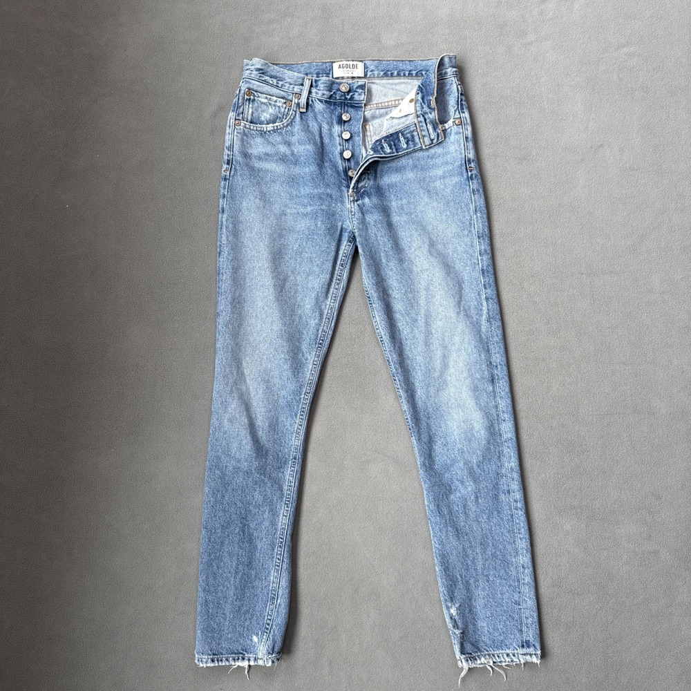 AGOLDE Jeans Womens 25 Blue Jamie Distressed Tapered Button Fly Cotton READ